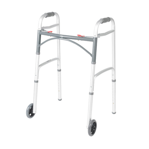 Deluxe Folding Walker, Two Button with 5" Wheels