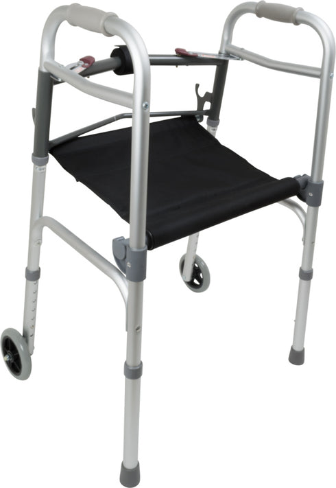 2 Button Folding Walker with Wheels and Roll-Up Seat