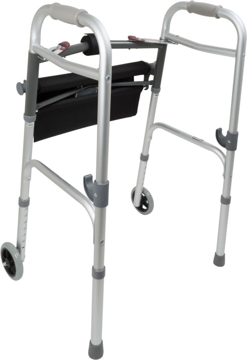 2 Button Folding Walker with Wheels and Roll-Up Seat