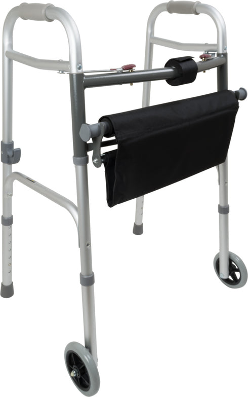 2 Button Folding Walker with Wheels and Roll-Up Seat