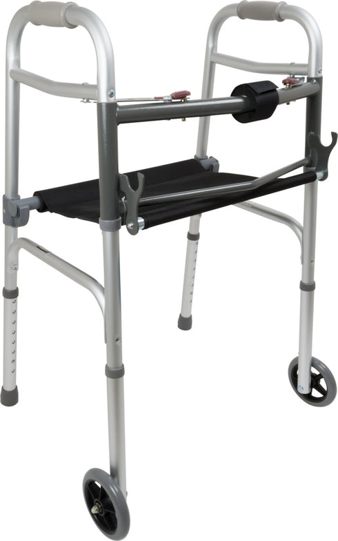2 Button Folding Walker with Wheels and Roll-Up Seat
