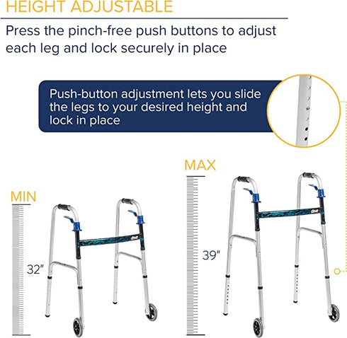 Trigger Release Folding Walker with 5" Wheels