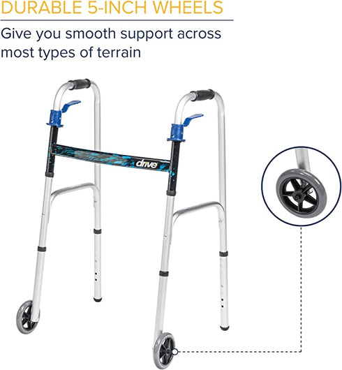 Trigger Release Folding Walker with 5" Wheels