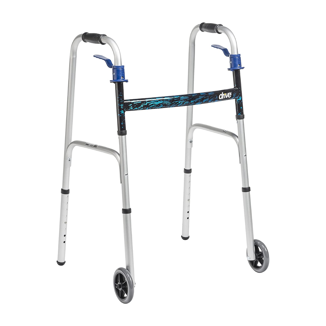 Trigger Release Folding Walker with 5" Wheels - Stabilized Steps