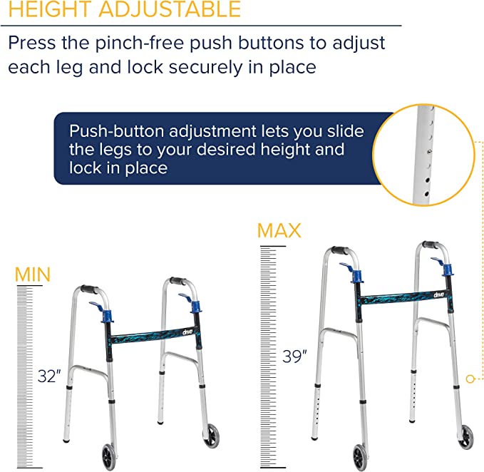 Deluxe, Trigger Release Folding Walker with 5" Wheels – Stabilized Steps